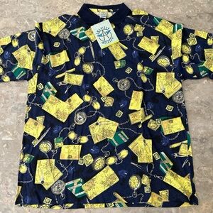 Vintage 90s NWT American Weekend Map Compass Print Polo Shirt XL 25.5x30.5